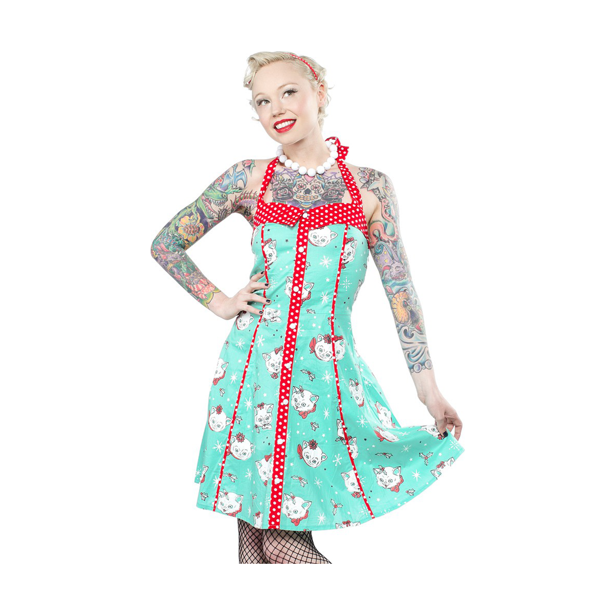 Sourpuss Retro Christmas Kitties Cats 1950s Polka Dots Dress