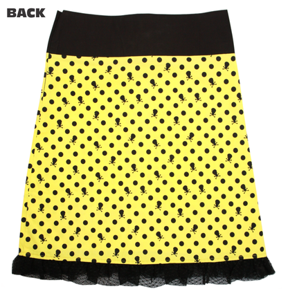 Sourpuss Yellow Ruffle, Punk Black Polka Dot Skull Skirt