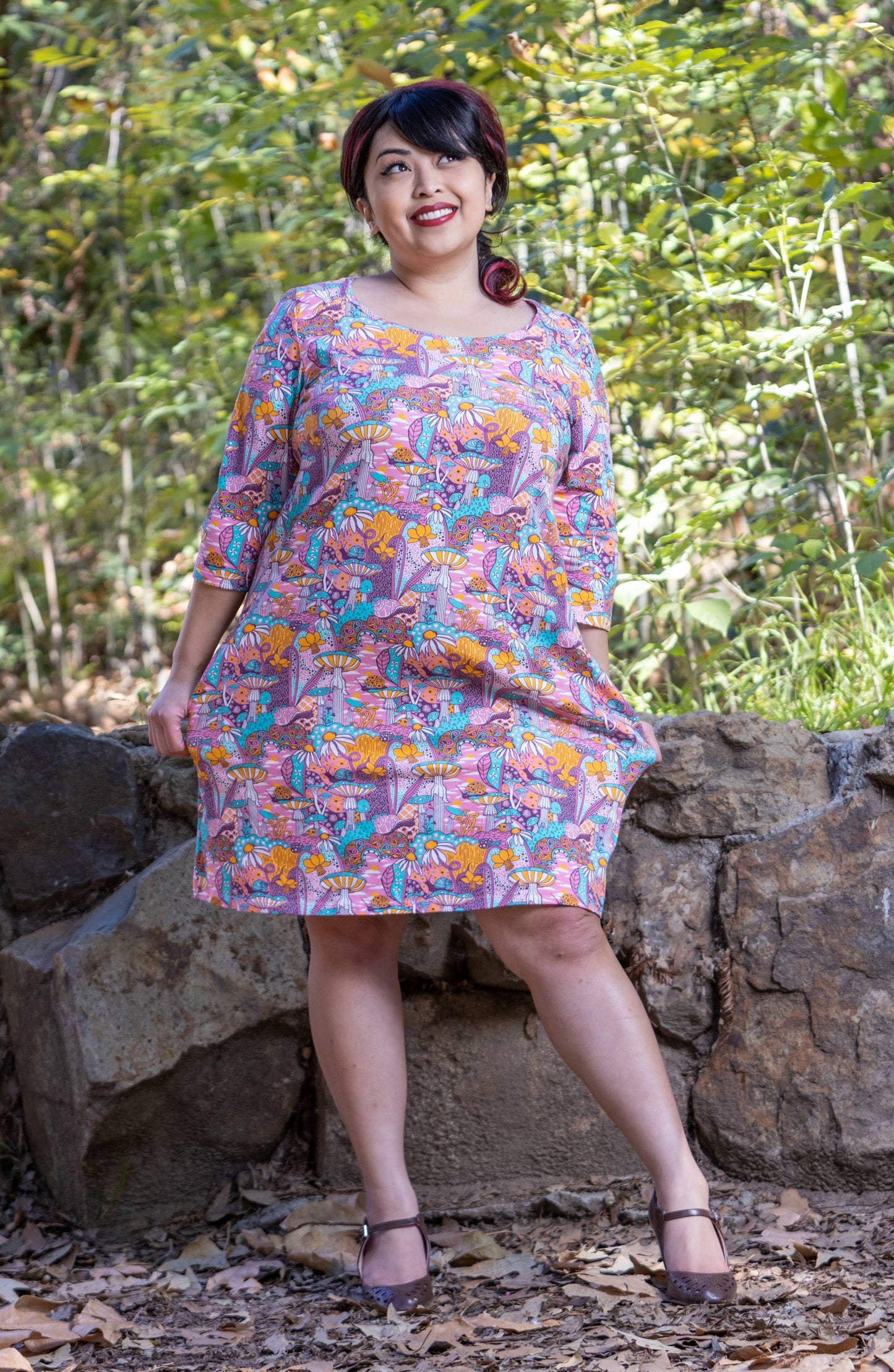 Groovy Mushroom & Snail Pocket Tunic in Pink