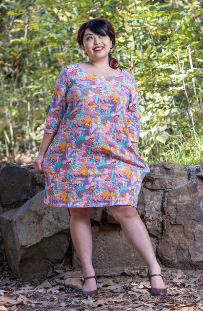 Groovy Mushroom & Snail Pocket Tunic in Pink