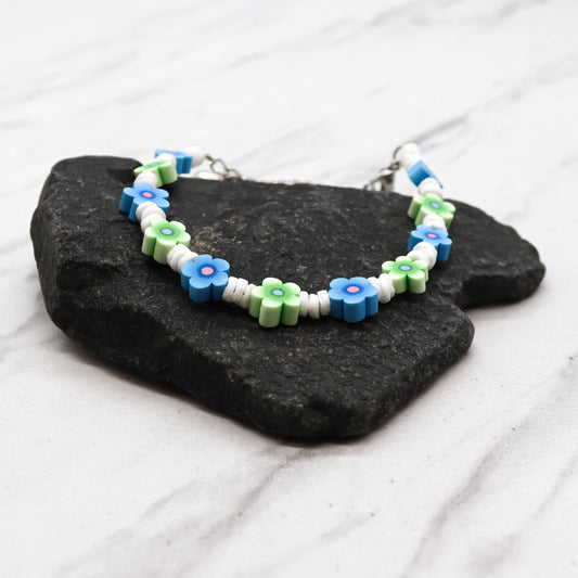 Natalia - Puka Shell Anklet Bracelet with Fimo Daisy Beads - PC