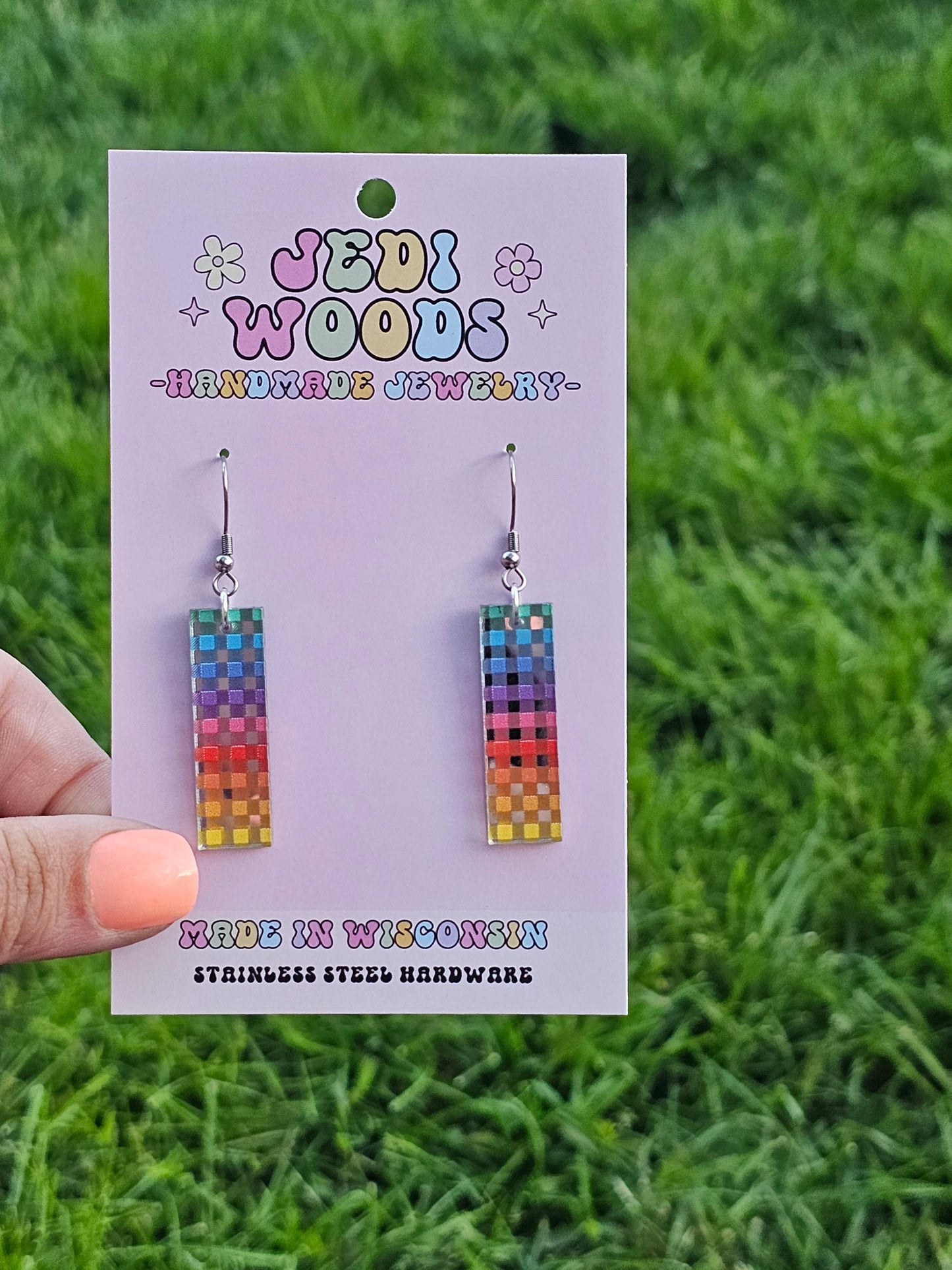 Rainbow Plaid Bar Earrings
