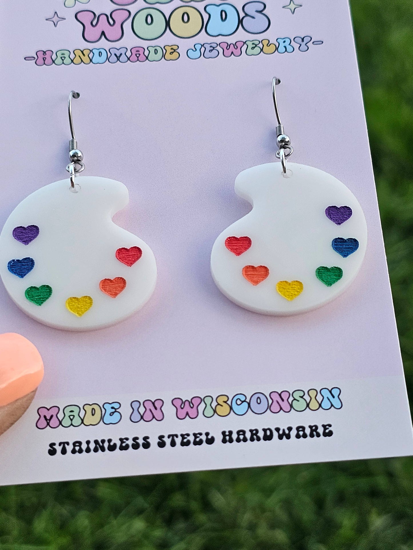 Rainbow Paint Pallet Earrings, Subtle Pride Earrings, Queer