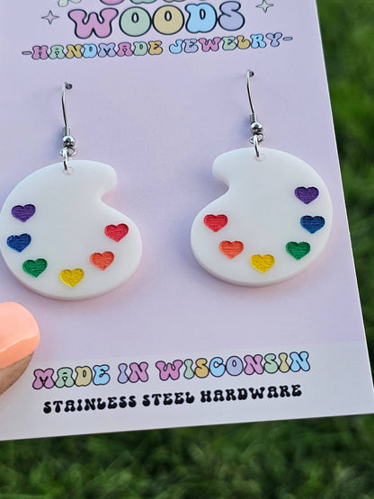 Rainbow Paint Pallet Earrings, Subtle Pride Earrings, Queer