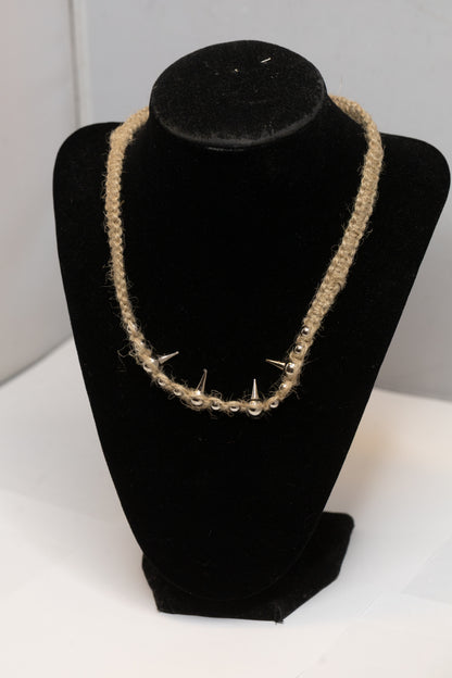 Natural Hemp Choker with Silver Spikes