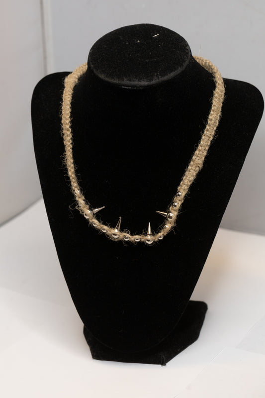 Natural Hemp Choker with Silver Spikes