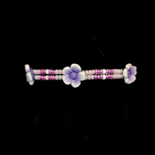 Y2K Lavender Flower Beaded Stretch Bracelet