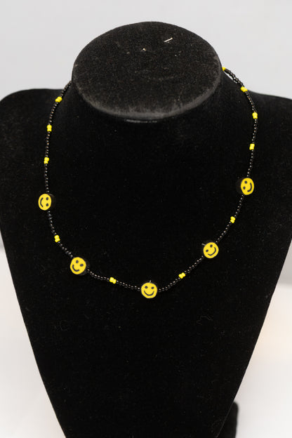 Black & Yellow Smiley Face Beaded Choker Necklace