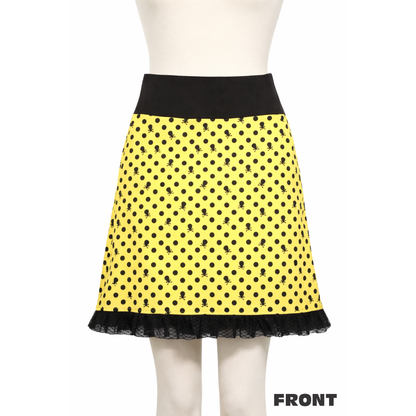 Sourpuss Yellow Ruffle, Punk Black Polka Dot Skull Skirt