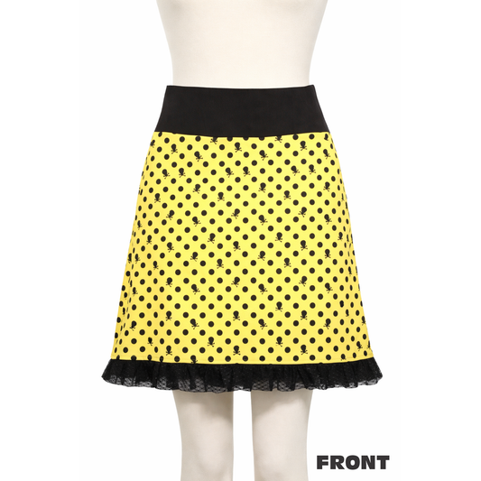 Sourpuss Yellow Ruffle, Punk Black Polka Dot Skull Skirt