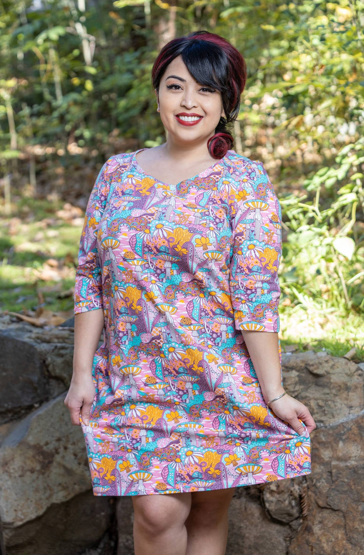 Groovy Mushroom & Snail Pocket Tunic in Pink