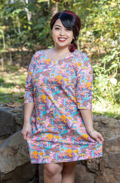 Groovy Mushroom & Snail Pocket Tunic in Pink