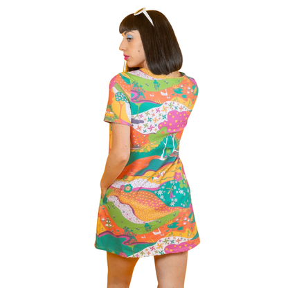 Landscape Print Pocket Tunic in Emerald