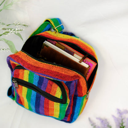 Colorful striped bag with a floral background