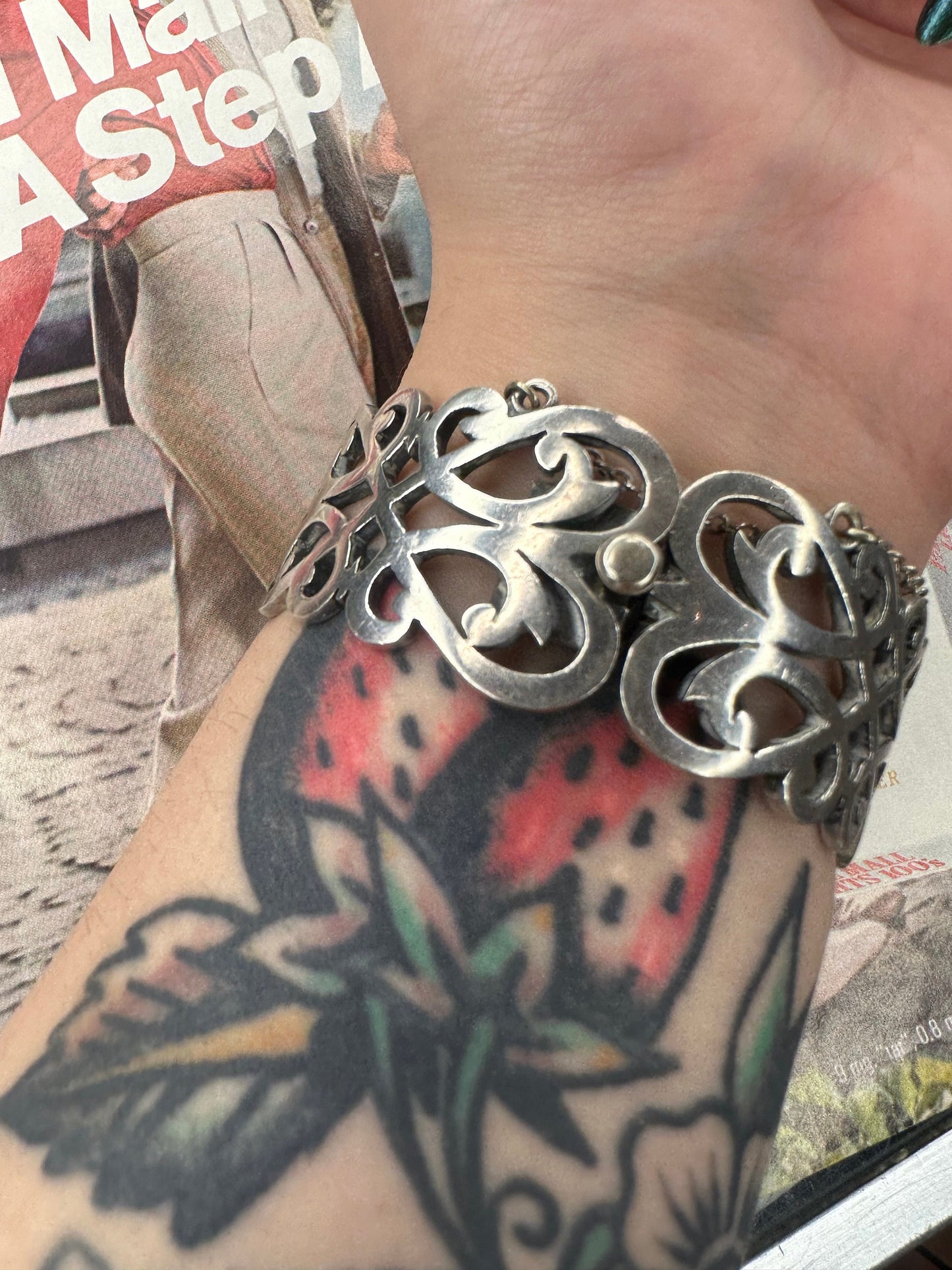 Vintage Mexican Cheo Silver scrollwork bracelet