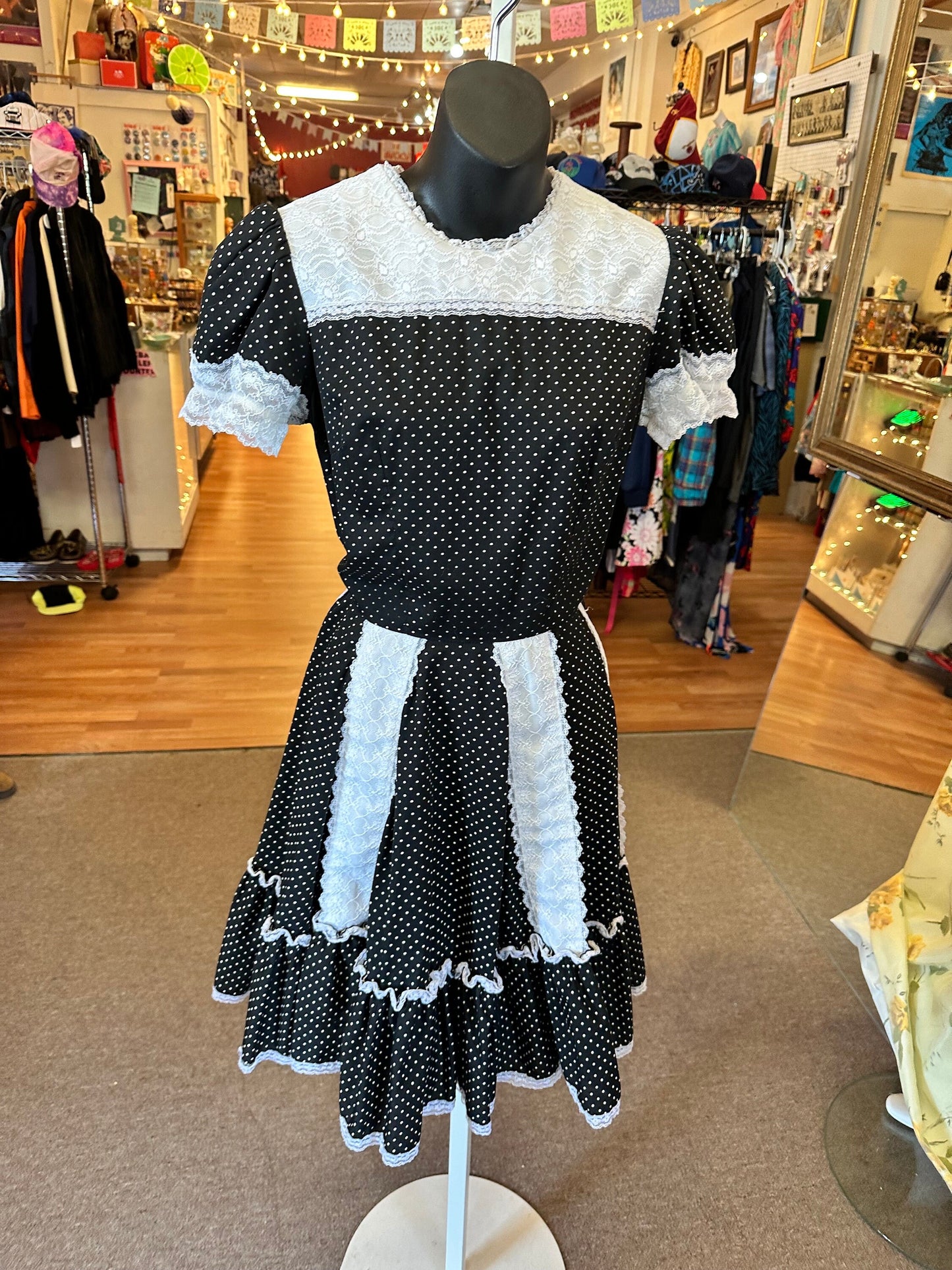 1970's Partner Please Black and White Square dancing dress
