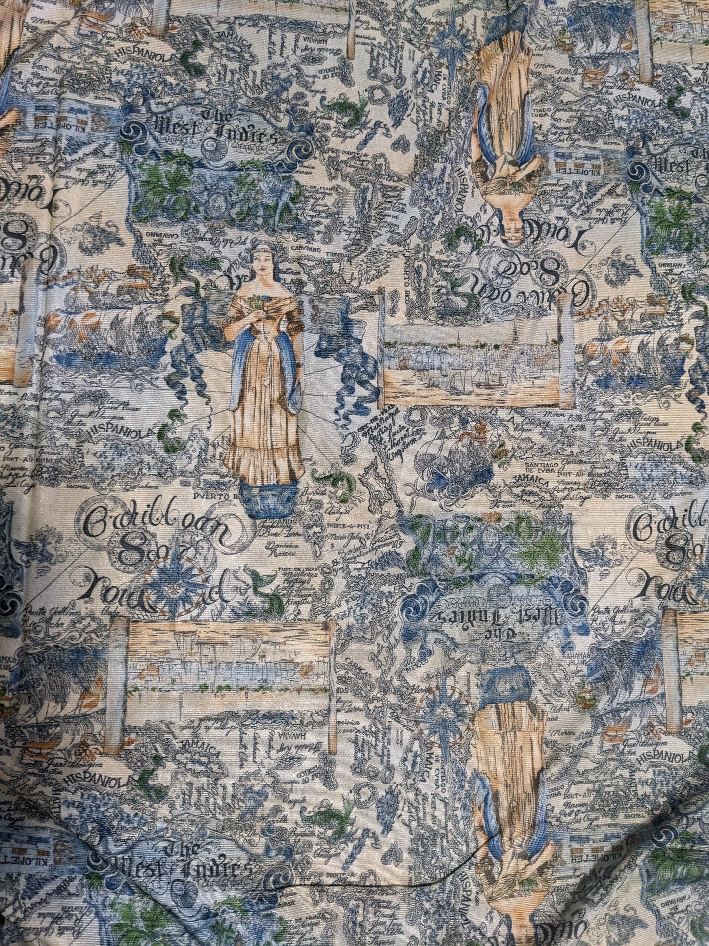 Deadstock Polyester Fabric Caribbean Sea West Indies print by the yard