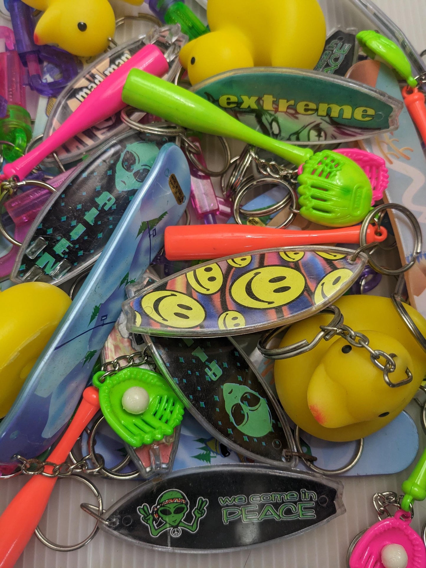 80s 90s deadstock neon keychain lot for Loot Grab Bags 1 dozen random