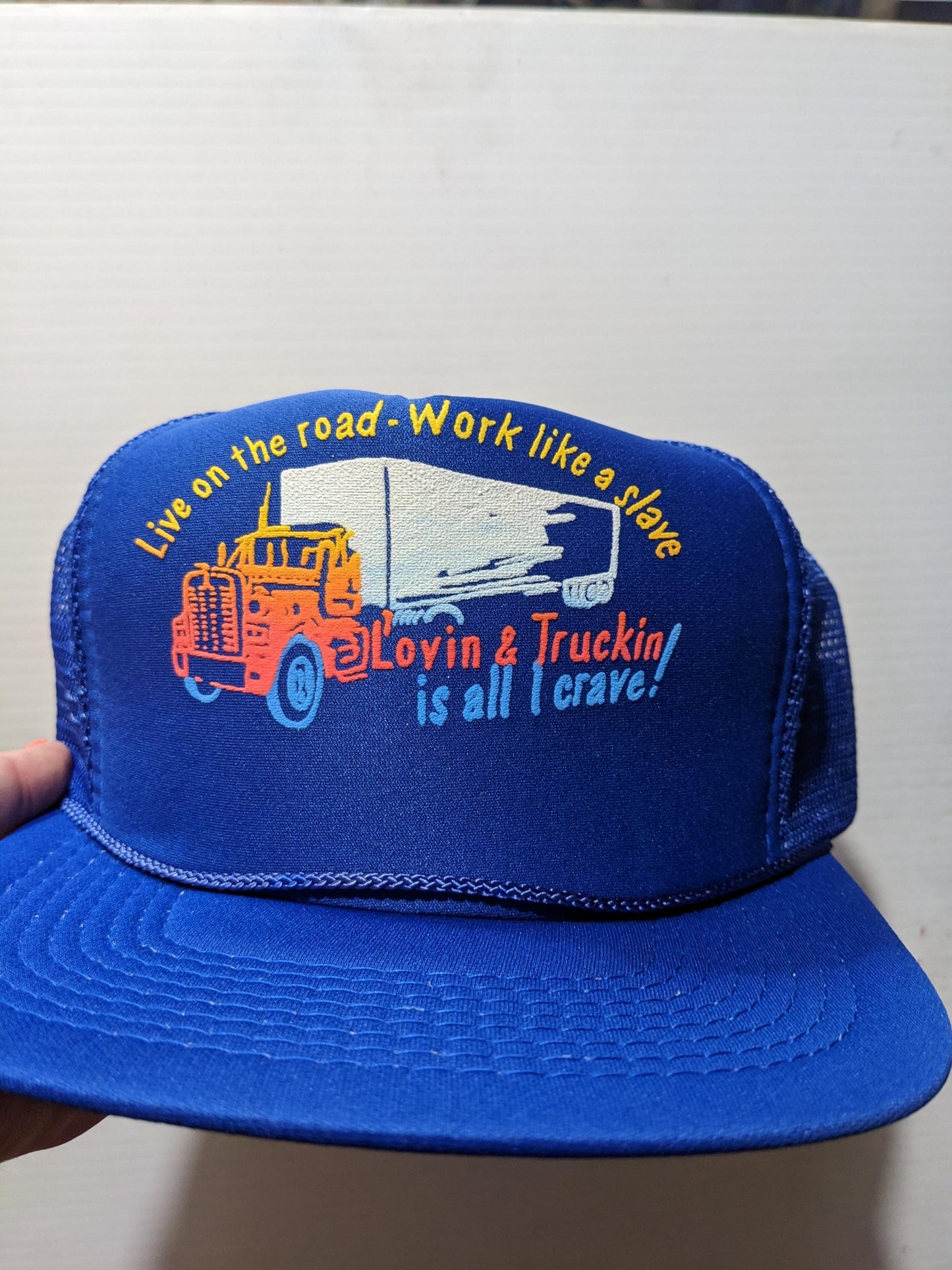 Deadstock Vintage Trucker cap hat Funny Novelty Life on the Road, Work Like A Slave, Loving and Trucking is All I Crave