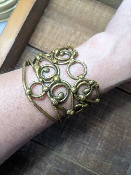 Vintage 70s artisan Large Brutalist brass cuff bracelet