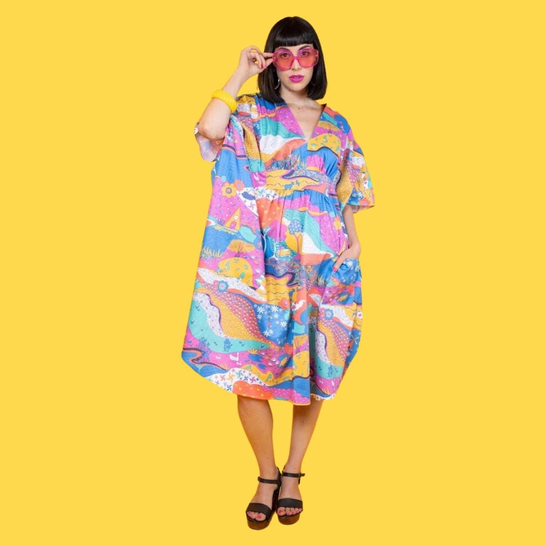 Landscape Caftan in Emerald or Periwinkle