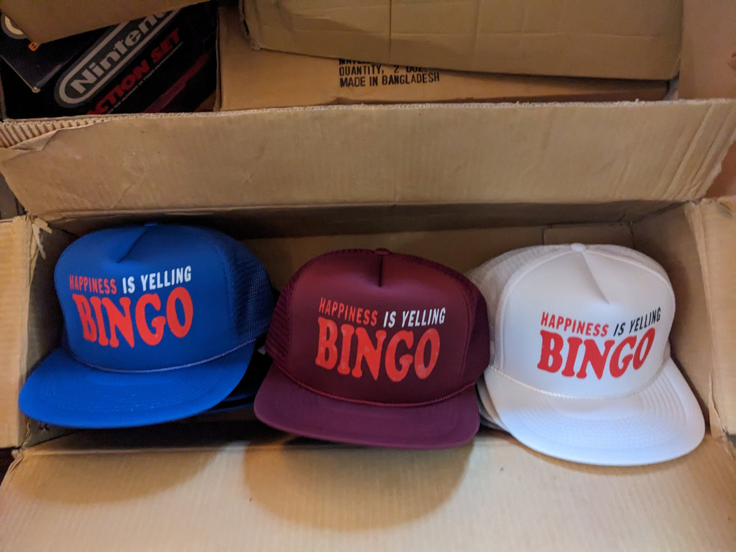 Deadstock vintage Happiness is yelling Bingo! Trucker cap hat