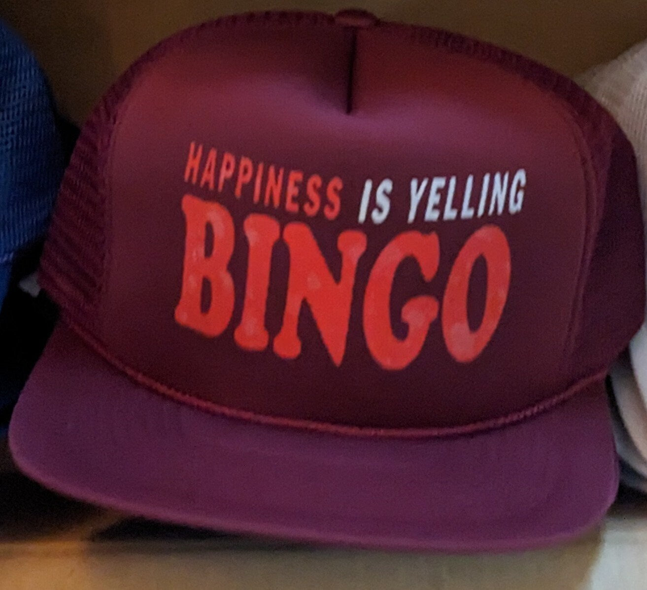 Deadstock vintage Happiness is yelling Bingo! Trucker cap hat