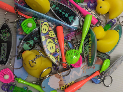 80s 90s deadstock neon keychain lot for Loot Grab Bags 1 dozen random