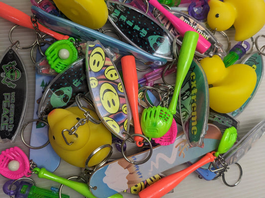 80s 90s deadstock neon keychain lot for Loot Grab Bags 1 dozen random
