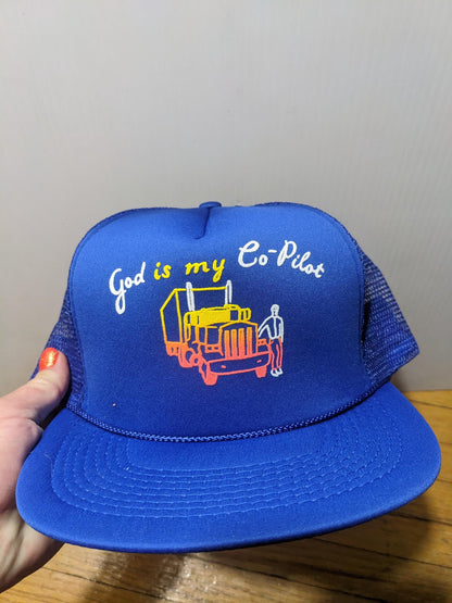 Deadstock Vintage Trucker cap hat Funny Novelty God is my Co-pilot