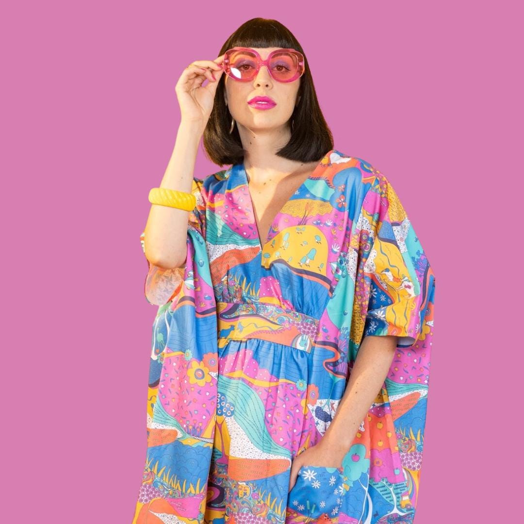 Landscape Caftan in Emerald or Periwinkle