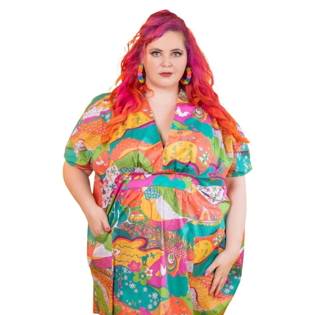 Landscape Caftan in Emerald or Periwinkle