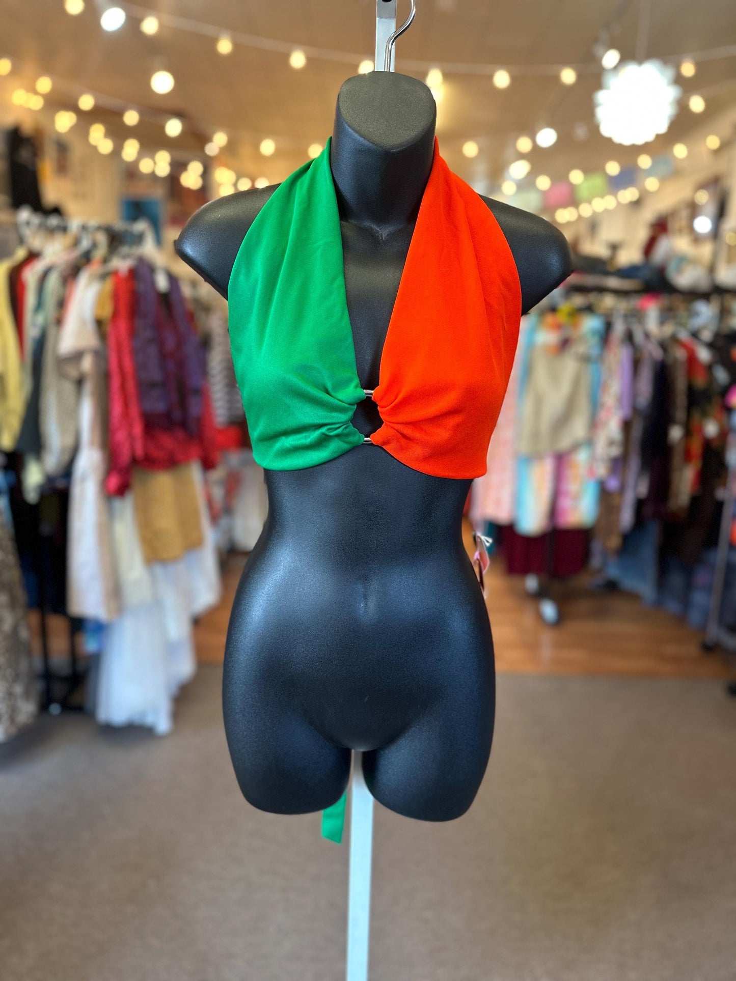 1970’s NWT Red and Green Split O-Ring Halter Top