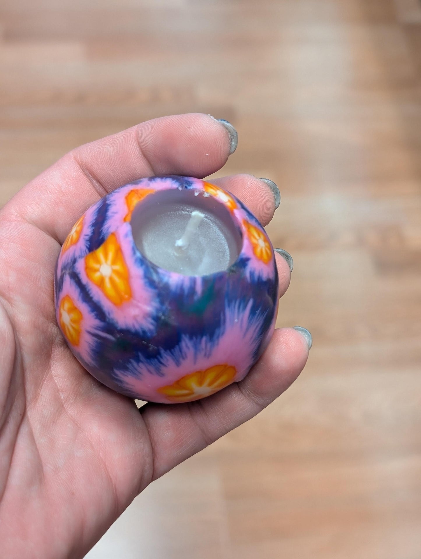 90s deadstock Stained Glass Glowing votive ball candle