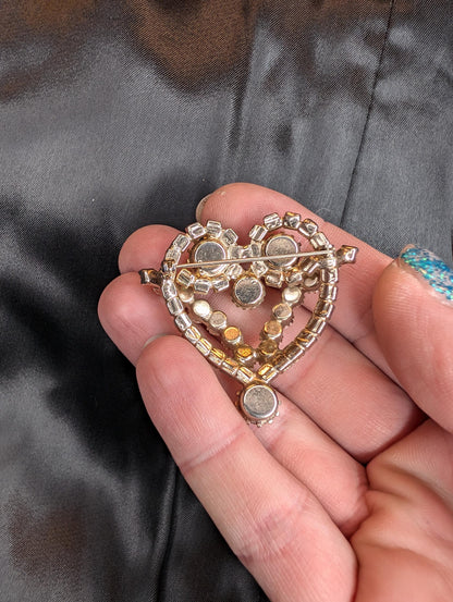 Pearl and AB rhinestone heart shaped vintage brooch