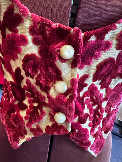 1970's Nude Flocked Velvet Floral Vest