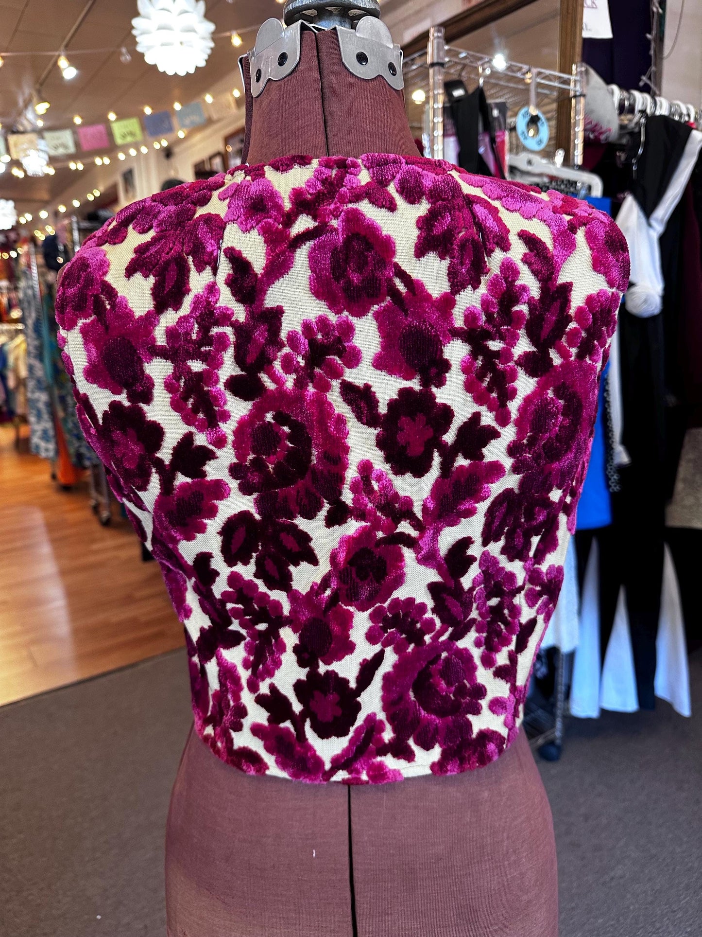 1970's Nude Flocked Velvet Floral Vest