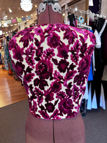 1970's Nude Flocked Velvet Floral Vest