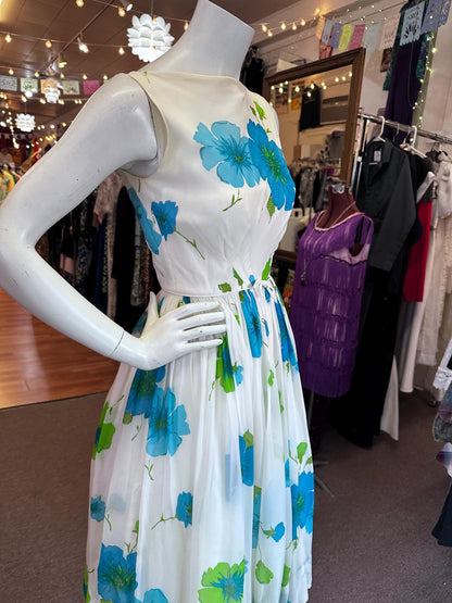 1950's Junior Vintage Blue Carnation Full Skirt Dress