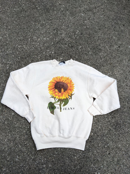 Deadstock 90s Y2k Limited Sunflower white sweat shirt in size Women's Large Men's Medium