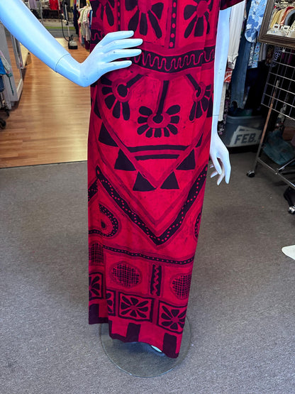 1970's Red Polynesian Cotton Maxi Dress
