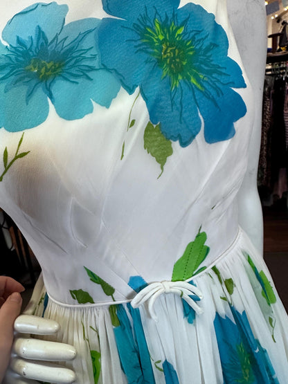 1950's Junior Vintage Blue Carnation Full Skirt Dress