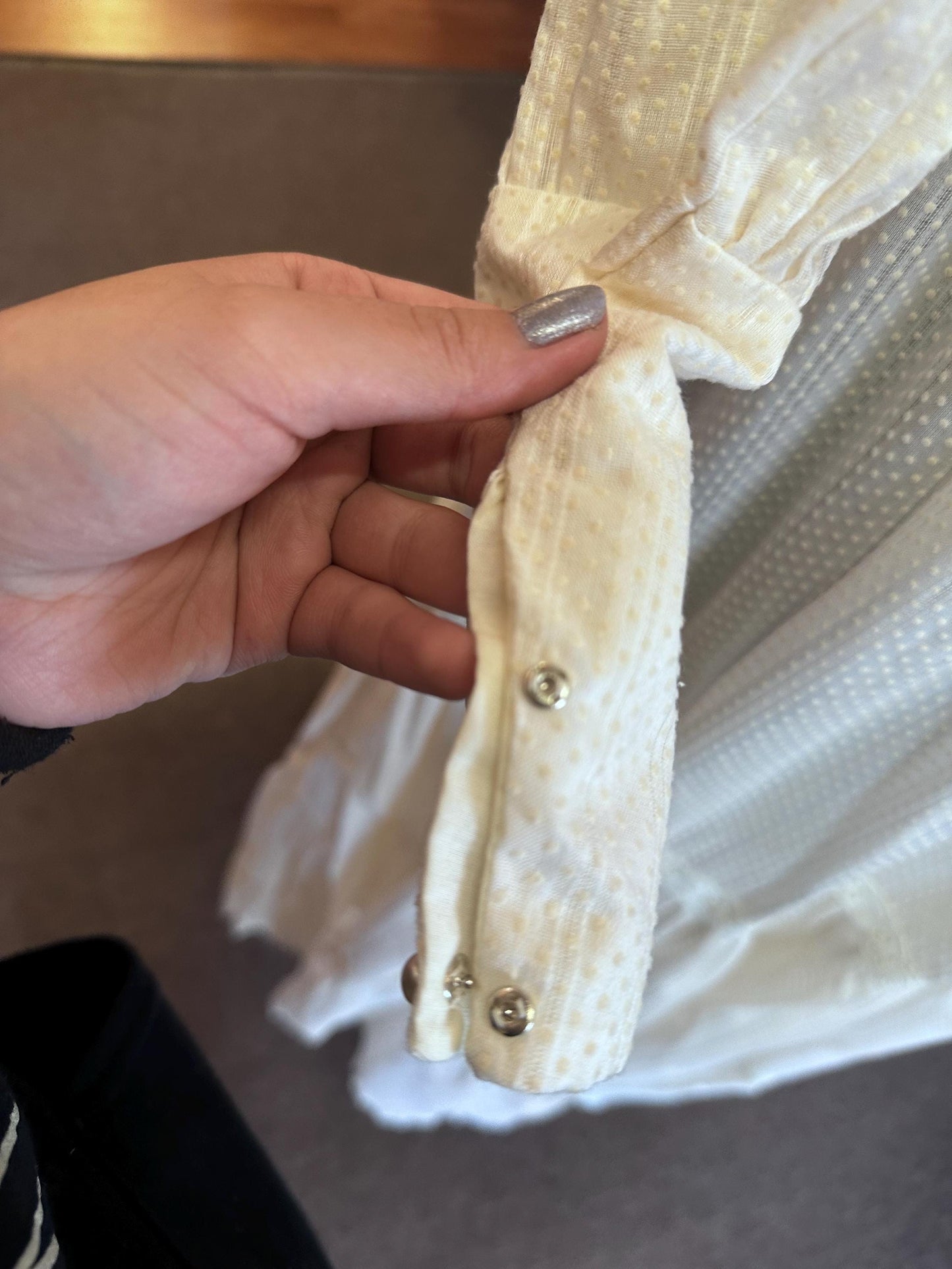 1970s Edwardian-Inspired Prairie Dress – Swiss Dot Fabric, Size XS