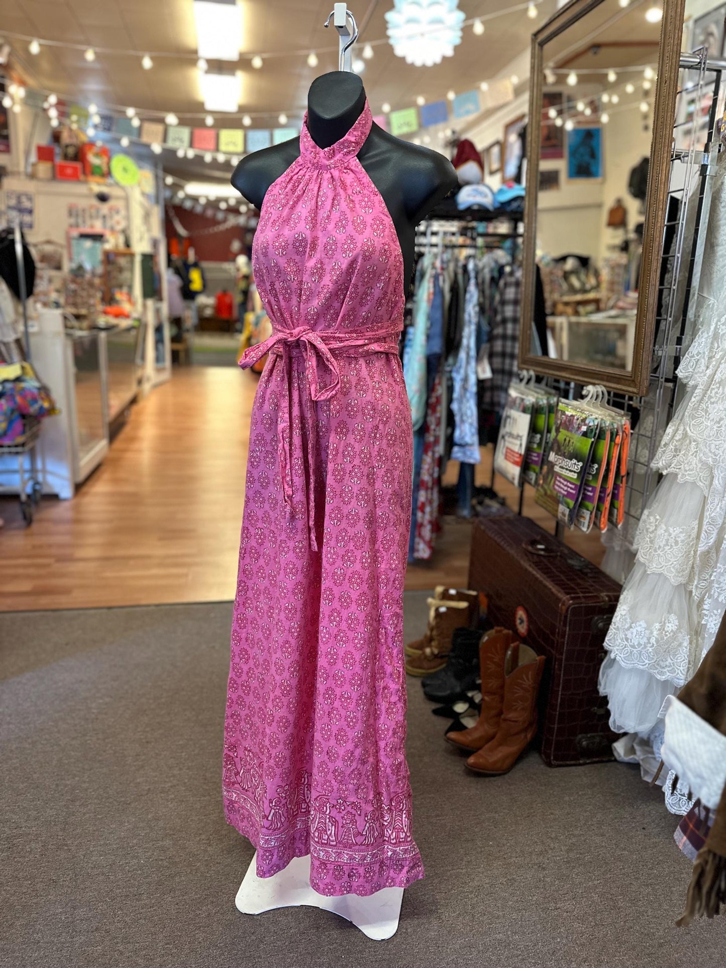 1970s Vintage India Imports Rhode Island Cotton Halter Boho Dress