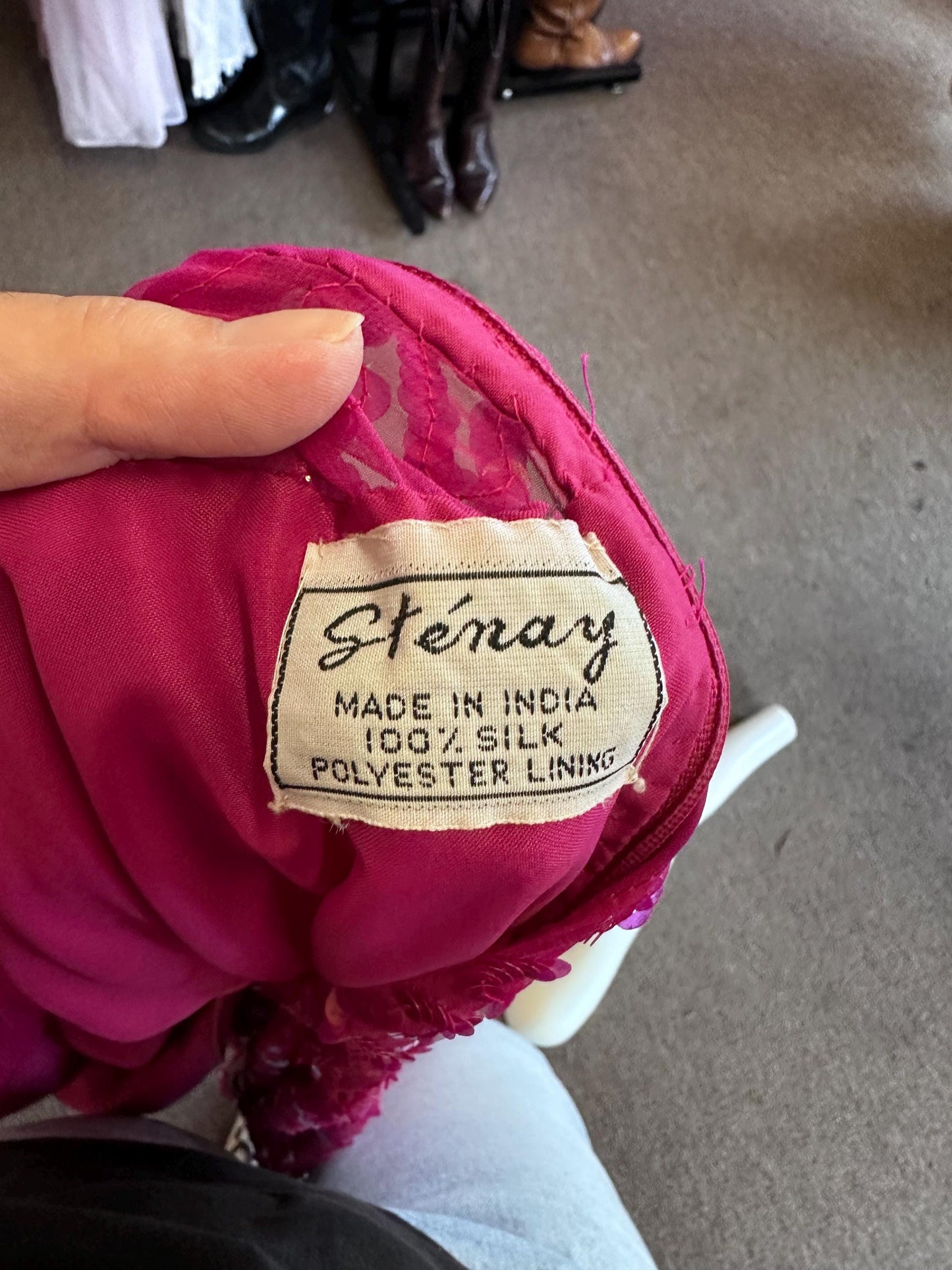 1980's Vintage Magenta Sequin Silk  Stenay Cocktail Dress