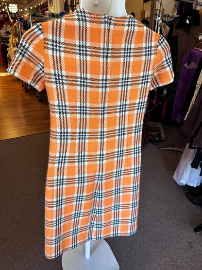1960s Plus Size Knit Dress Orange Plaid XL