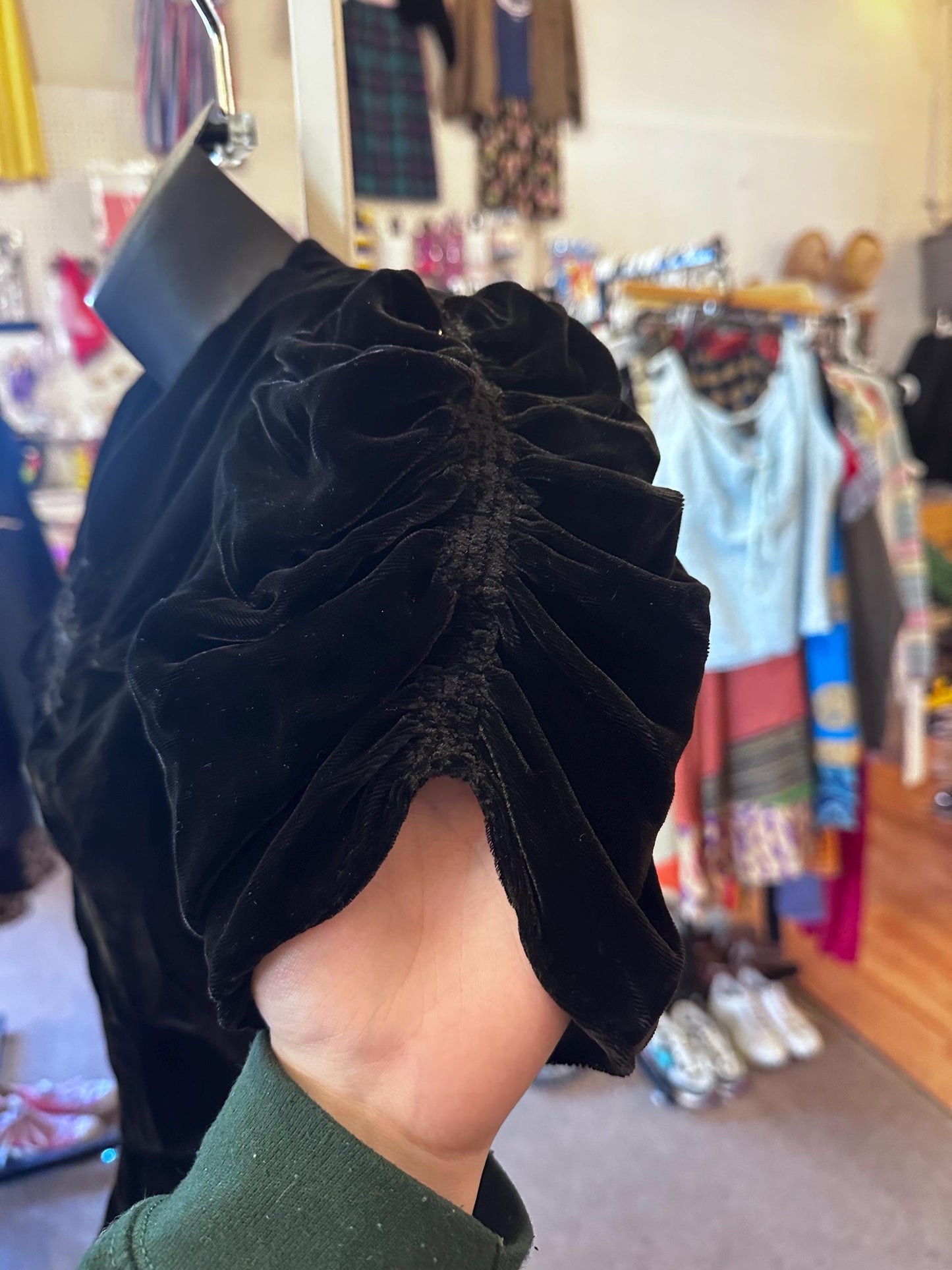 1930's Black Velvet Ruffle Bow Top