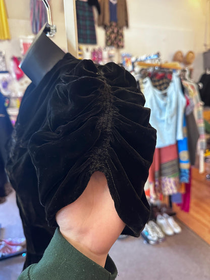 1930's Black Velvet Ruffle Bow Top