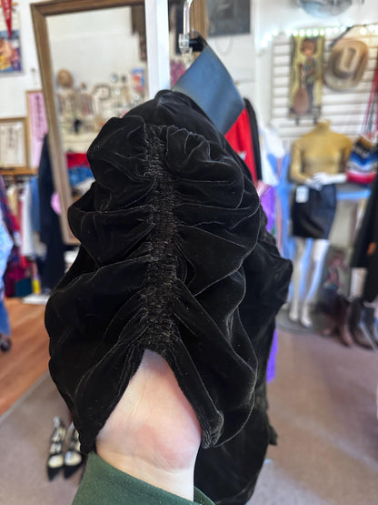 1930's Black Velvet Ruffle Bow Top