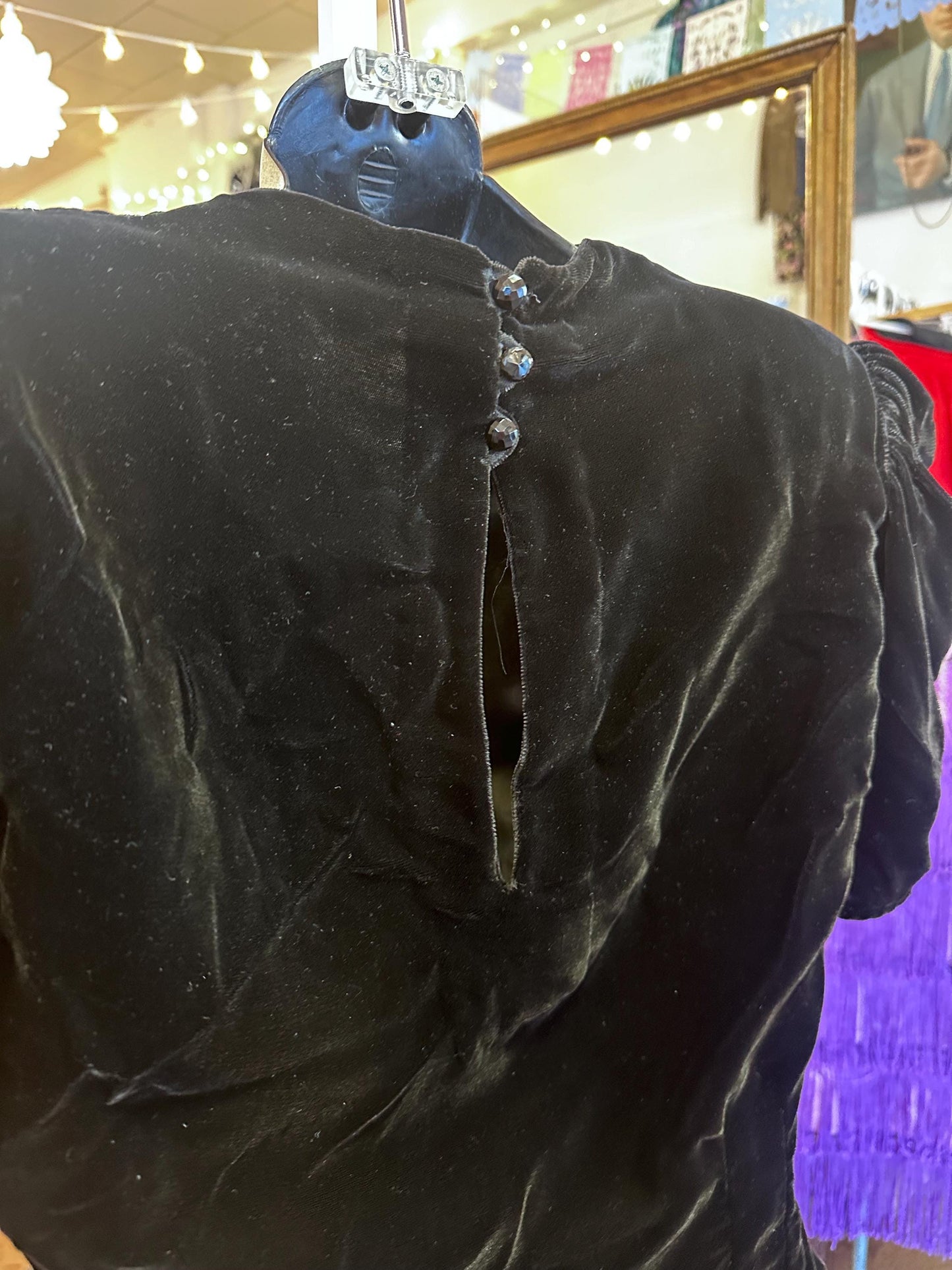 1930's Black Velvet Ruffle Bow Top